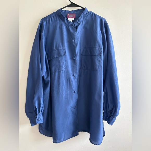 Vintage Denim & Co Silk Button-Up Blouse Blue lightweight - Picture 1 of 11